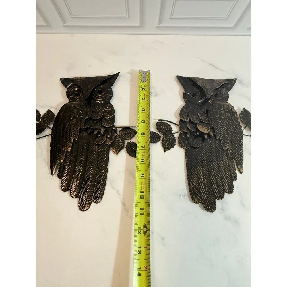 VTG 1960s MCM Distressed Metal Owl Wall Hangings Decor 11